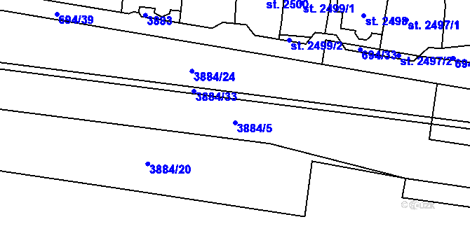 Parcela st. 3884/5 v KÚ Pardubice, Katastrální mapa