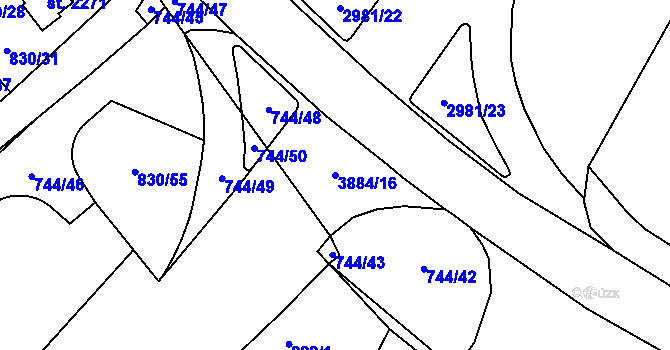 Parcela st. 3884/16 v KÚ Pardubice, Katastrální mapa