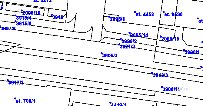 Parcela st. 3906/3 v KÚ Pardubice, Katastrální mapa