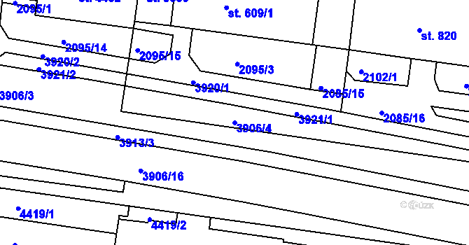 Parcela st. 3906/4 v KÚ Pardubice, Katastrální mapa