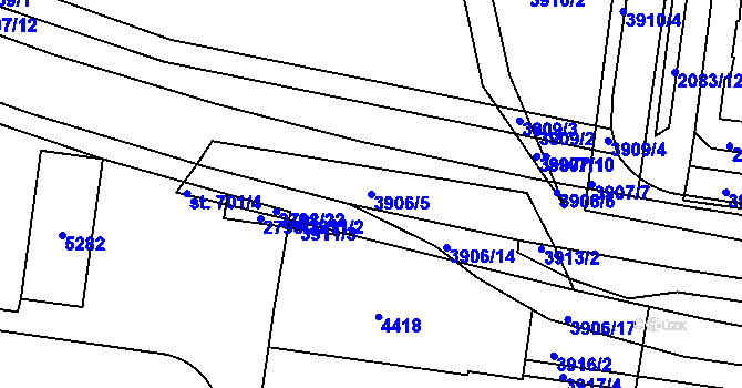 Parcela st. 3906/5 v KÚ Pardubice, Katastrální mapa