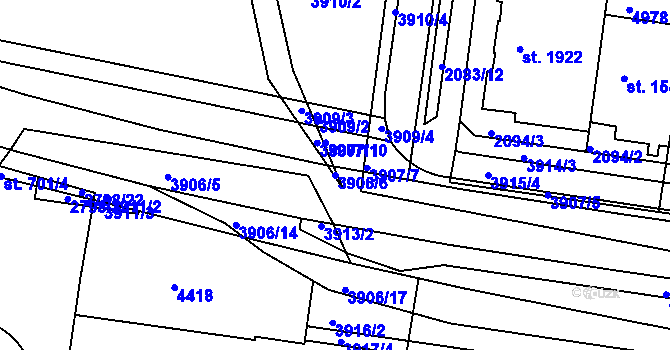 Parcela st. 3906/6 v KÚ Pardubice, Katastrální mapa