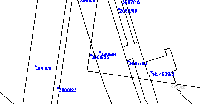Parcela st. 3906/8 v KÚ Pardubice, Katastrální mapa