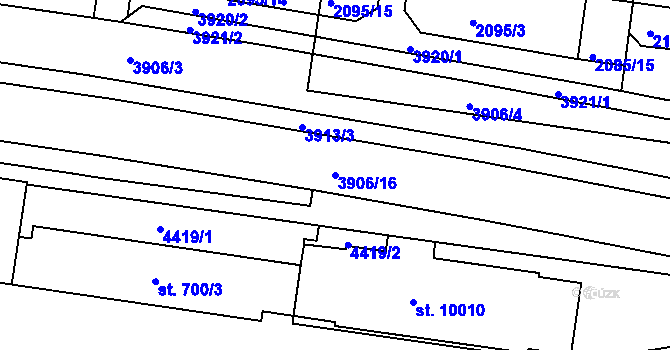 Parcela st. 3906/16 v KÚ Pardubice, Katastrální mapa