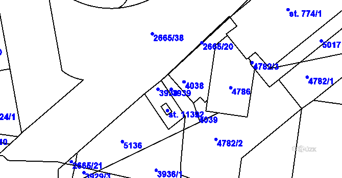 Parcela st. 3939 v KÚ Pardubice, Katastrální mapa