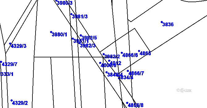 Parcela st. 3982/2 v KÚ Pardubice, Katastrální mapa