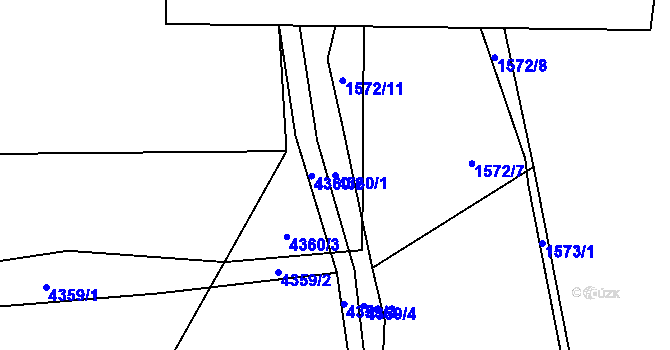 Parcela st. 4360/1 v KÚ Pardubice, Katastrální mapa