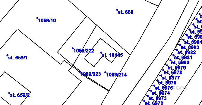 Parcela st. 10145 v KÚ Pardubice, Katastrální mapa