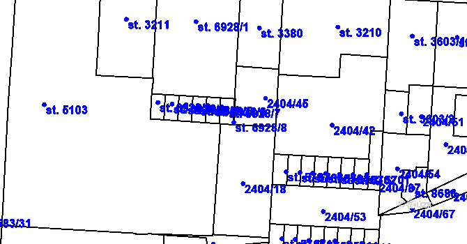 Parcela st. 6928/8 v KÚ Pardubice, Katastrální mapa