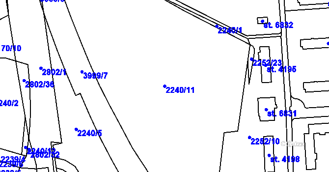 Parcela st. 2240/11 v KÚ Pardubice, Katastrální mapa