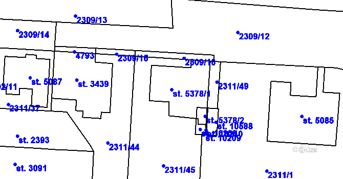 Parcela st. 5378/1 v KÚ Pardubice, Katastrální mapa