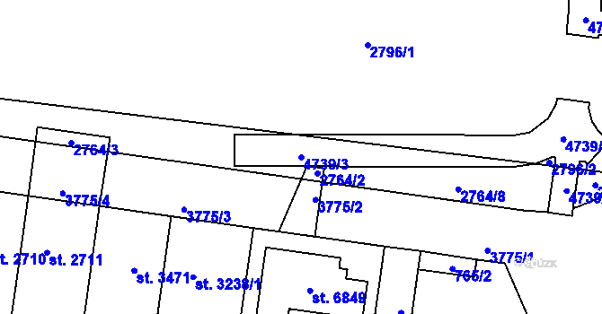 Parcela st. 4739/3 v KÚ Pardubice, Katastrální mapa