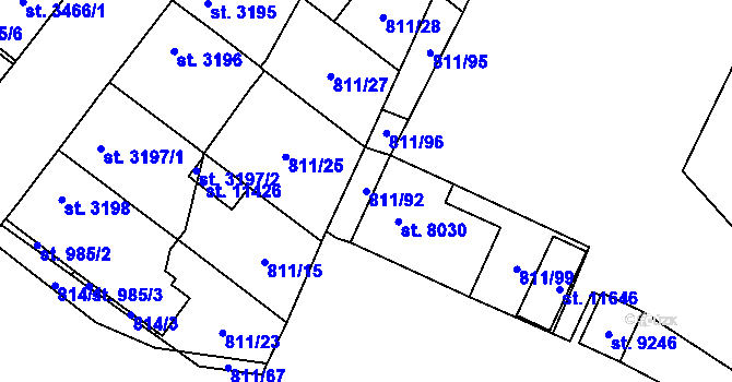 Parcela st. 811/92 v KÚ Pardubice, Katastrální mapa