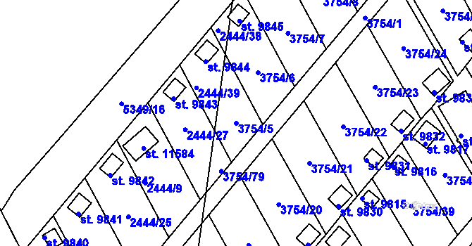 Parcela st. 3754/5 v KÚ Pardubice, Katastrální mapa