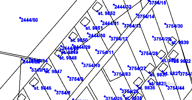 Parcela st. 3754/11 v KÚ Pardubice, Katastrální mapa