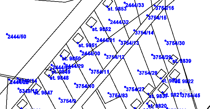 Parcela st. 3754/12 v KÚ Pardubice, Katastrální mapa