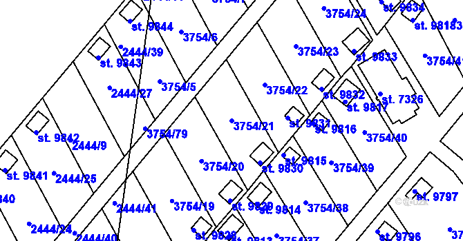 Parcela st. 3754/21 v KÚ Pardubice, Katastrální mapa