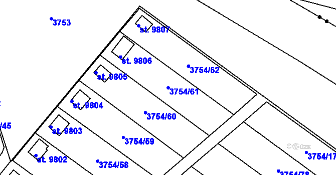 Parcela st. 3754/61 v KÚ Pardubice, Katastrální mapa