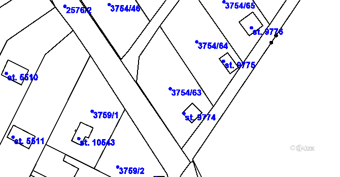 Parcela st. 3754/63 v KÚ Pardubice, Katastrální mapa