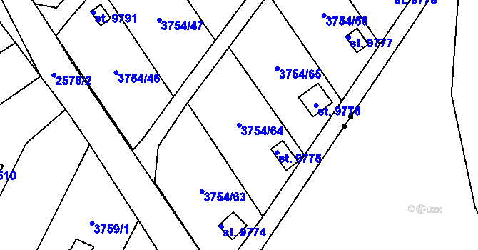 Parcela st. 3754/64 v KÚ Pardubice, Katastrální mapa