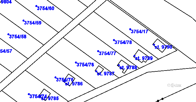 Parcela st. 3754/77 v KÚ Pardubice, Katastrální mapa
