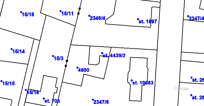 Parcela st. 4439/2 v KÚ Pardubice, Katastrální mapa