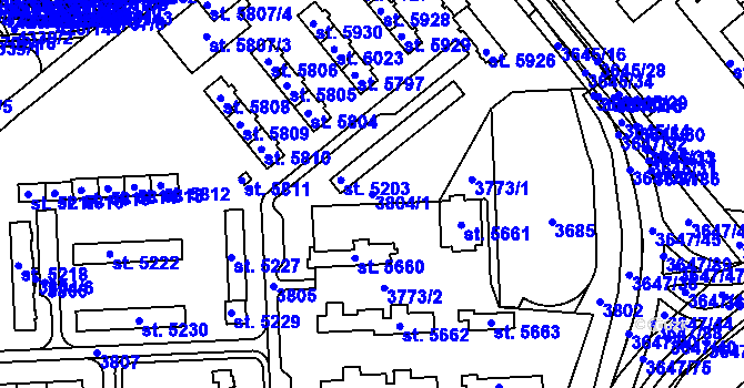 Parcela st. 3804/1 v KÚ Pardubice, Katastrální mapa