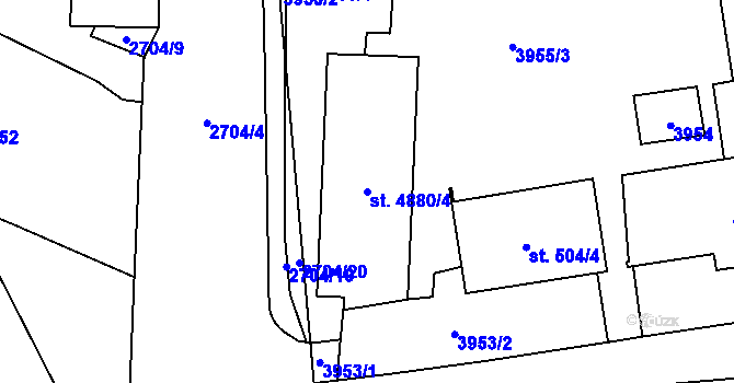 Parcela st. 4880/4 v KÚ Pardubice, Katastrální mapa