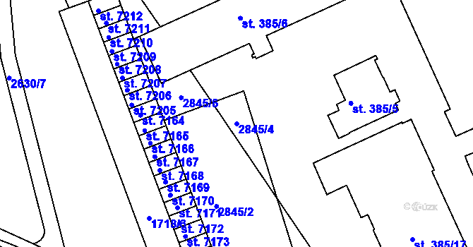 Parcela st. 2845/4 v KÚ Pardubice, Katastrální mapa