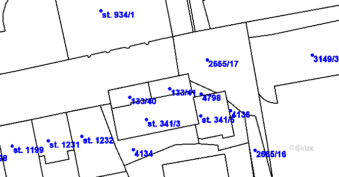 Parcela st. 133/41 v KÚ Pardubice, Katastrální mapa