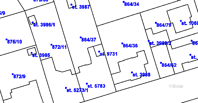 Parcela st. 9731 v KÚ Pardubice, Katastrální mapa