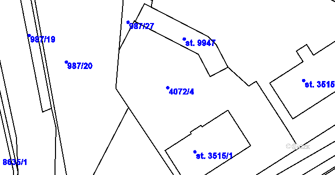 Parcela st. 4072/4 v KÚ Pardubice, Katastrální mapa