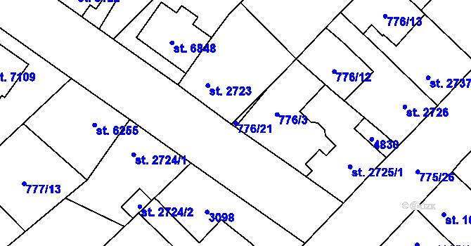 Parcela st. 776/21 v KÚ Pardubice, Katastrální mapa