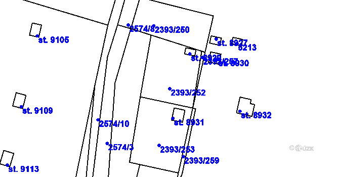 Parcela st. 2393/252 v KÚ Pardubice, Katastrální mapa