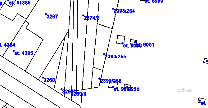 Parcela st. 2393/255 v KÚ Pardubice, Katastrální mapa