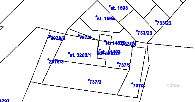 Parcela st. 3202/2 v KÚ Pardubice, Katastrální mapa
