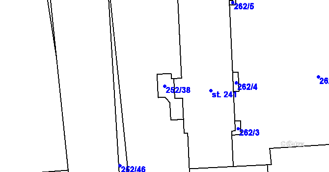 Parcela st. 252/38 v KÚ Pardubice, Katastrální mapa