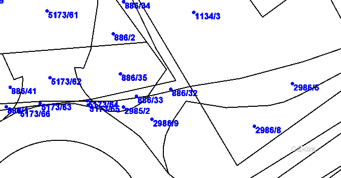Parcela st. 886/32 v KÚ Pardubice, Katastrální mapa