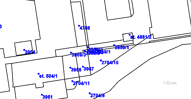 Parcela st. 3958/1 v KÚ Pardubice, Katastrální mapa