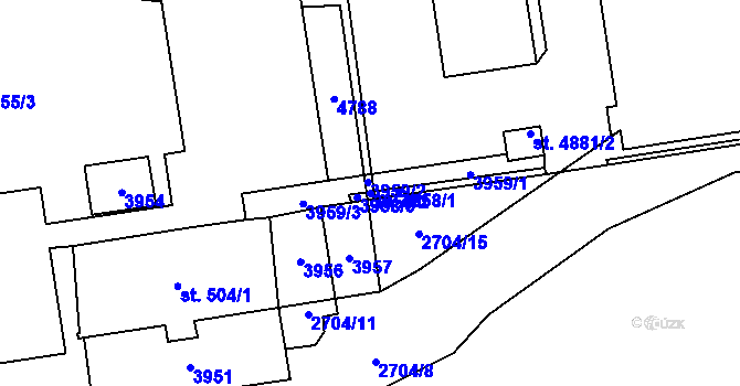 Parcela st. 3958/2 v KÚ Pardubice, Katastrální mapa