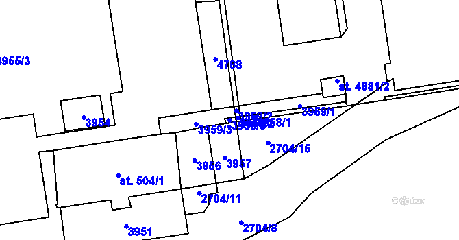 Parcela st. 3958/3 v KÚ Pardubice, Katastrální mapa