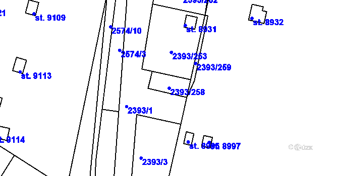 Parcela st. 2393/258 v KÚ Pardubice, Katastrální mapa
