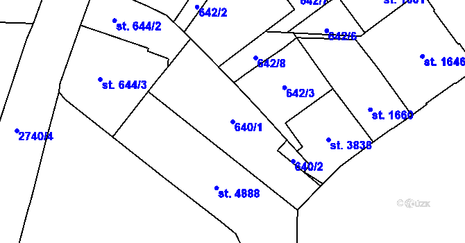 Parcela st. 640/1 v KÚ Pardubice, Katastrální mapa