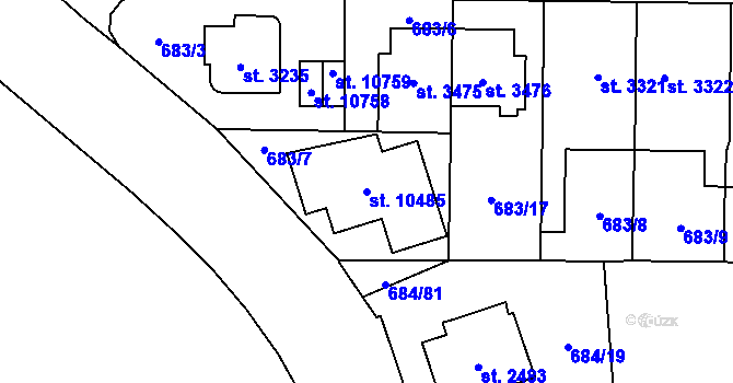 Parcela st. 10485 v KÚ Pardubice, Katastrální mapa