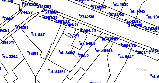 Parcela st. 546/3 v KÚ Pardubice, Katastrální mapa