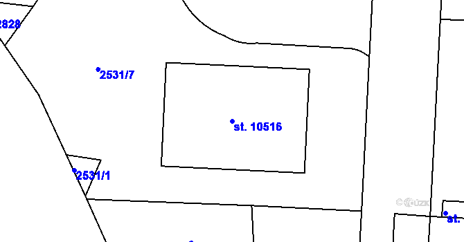 Parcela st. 10516 v KÚ Pardubice, Katastrální mapa