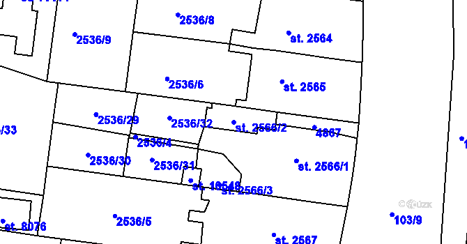 Parcela st. 2566/2 v KÚ Pardubice, Katastrální mapa