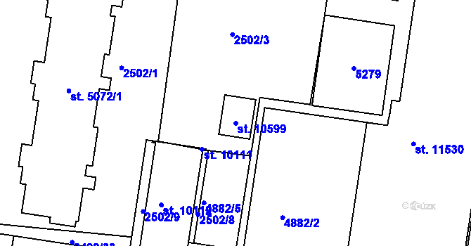 Parcela st. 10599 v KÚ Pardubice, Katastrální mapa