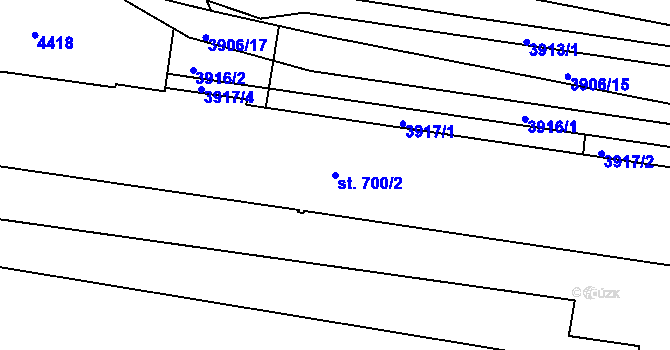 Parcela st. 700/2 v KÚ Pardubice, Katastrální mapa