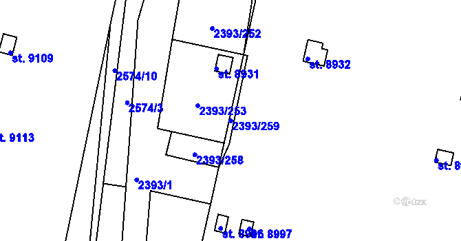 Parcela st. 2393/259 v KÚ Pardubice, Katastrální mapa